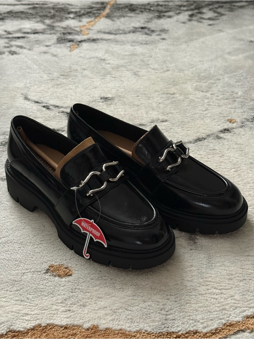 NWT Blondo Klara Black Leather Waterproof Chunky Loafers Size 8